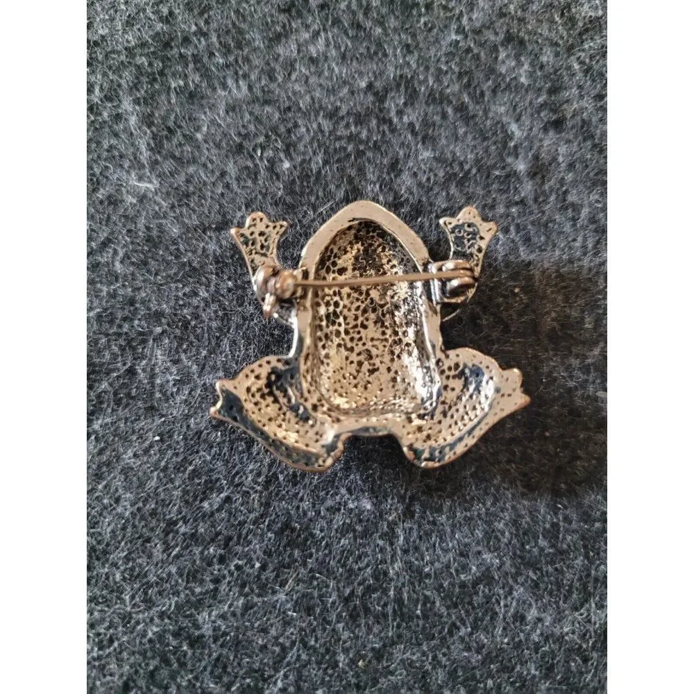 Vintage Brooch, Green Silver Tone Brooch, Toad Frog Brooch,